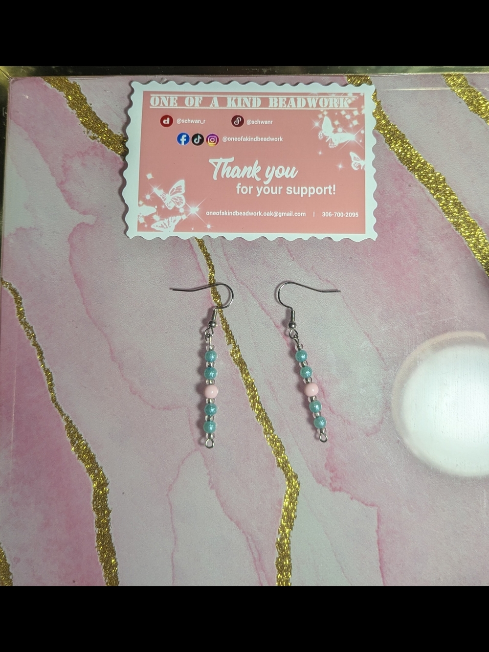 Pink & Teal Beaded Dangle Earrings